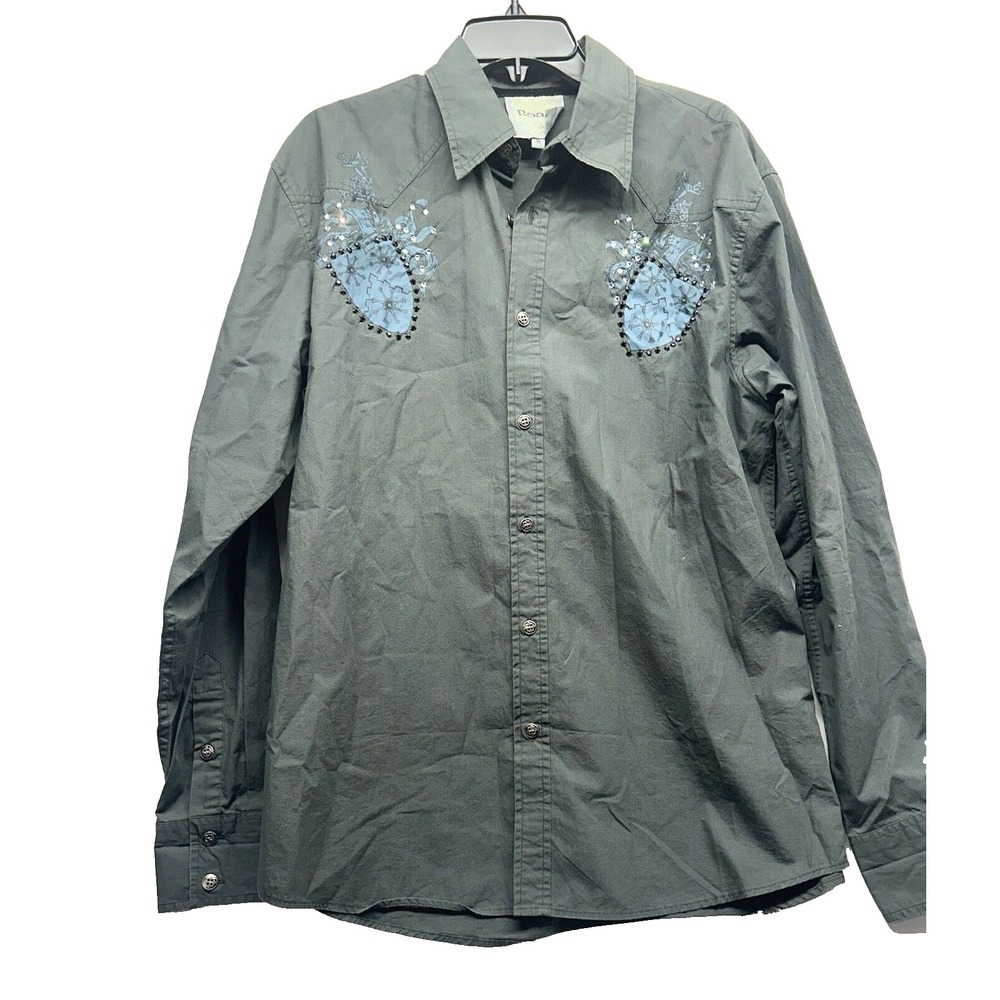 Roar Men's Grey Button Up XL Cotton Long Sleeve Shirt (A4)
